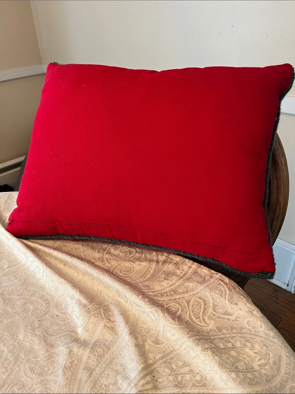 Festive Red Pug Hooked Pug Pillow with Sweater Design Adorable EUC